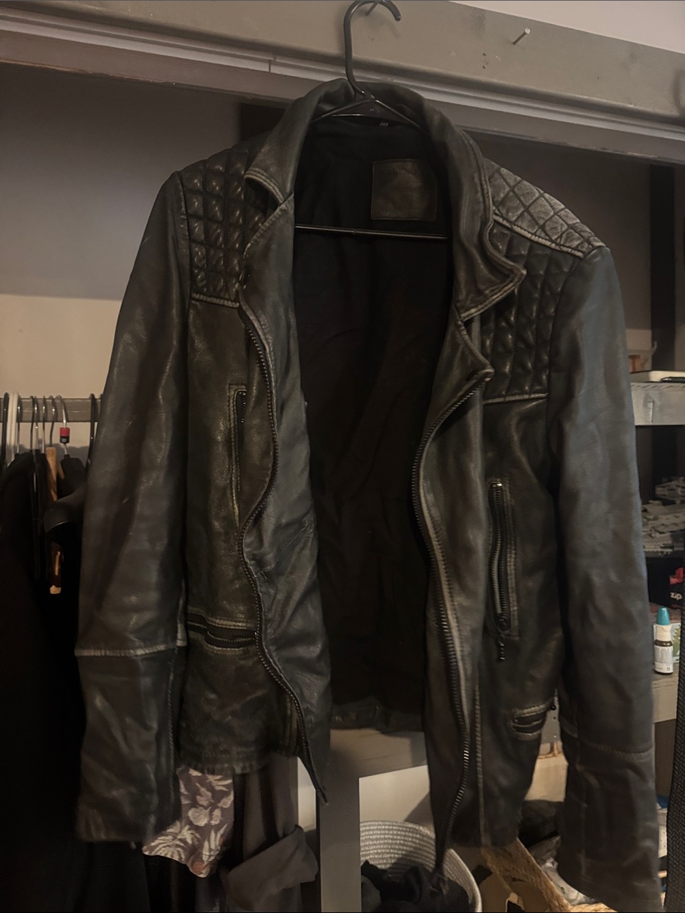 AllSaints Men's Black Quilted Leather Moto Jacket